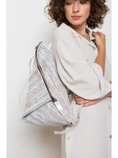 DELTA leather backpack, white with stripes