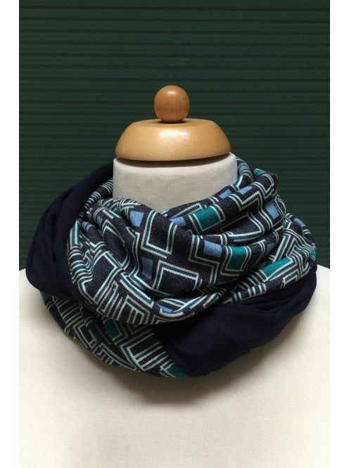 INFINITY SCARF – TURQUOISE GREEN RECTANGLES WITH BLUE/NIGHT BLUE – SD41048TRWB