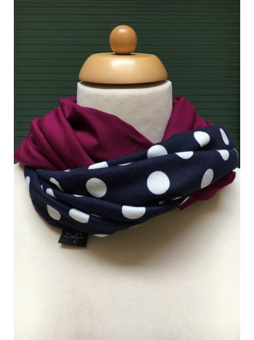 WOMEN'S INFINITY SCARF - NAVY BLUE-WHITE POLKA DOT KNIT / PURPLE