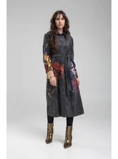   ARTISTA  Beauty Washed Black Corduroy Floral Printed Shirt Dress