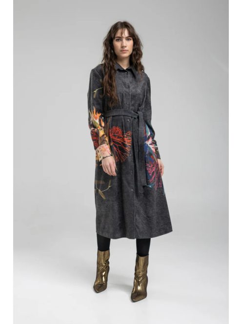 ARTISTA  Beauty Washed Black Corduroy Floral Printed Shirt Dress