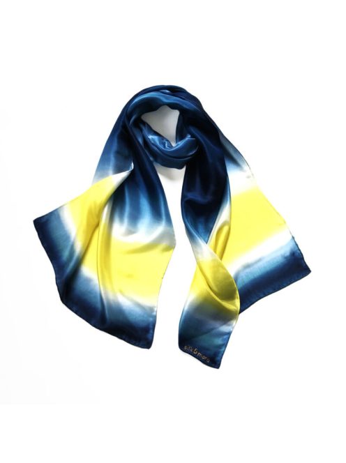 Silk and More COLORFULL OCEAN BLUE-YELLOW SILK SCARF